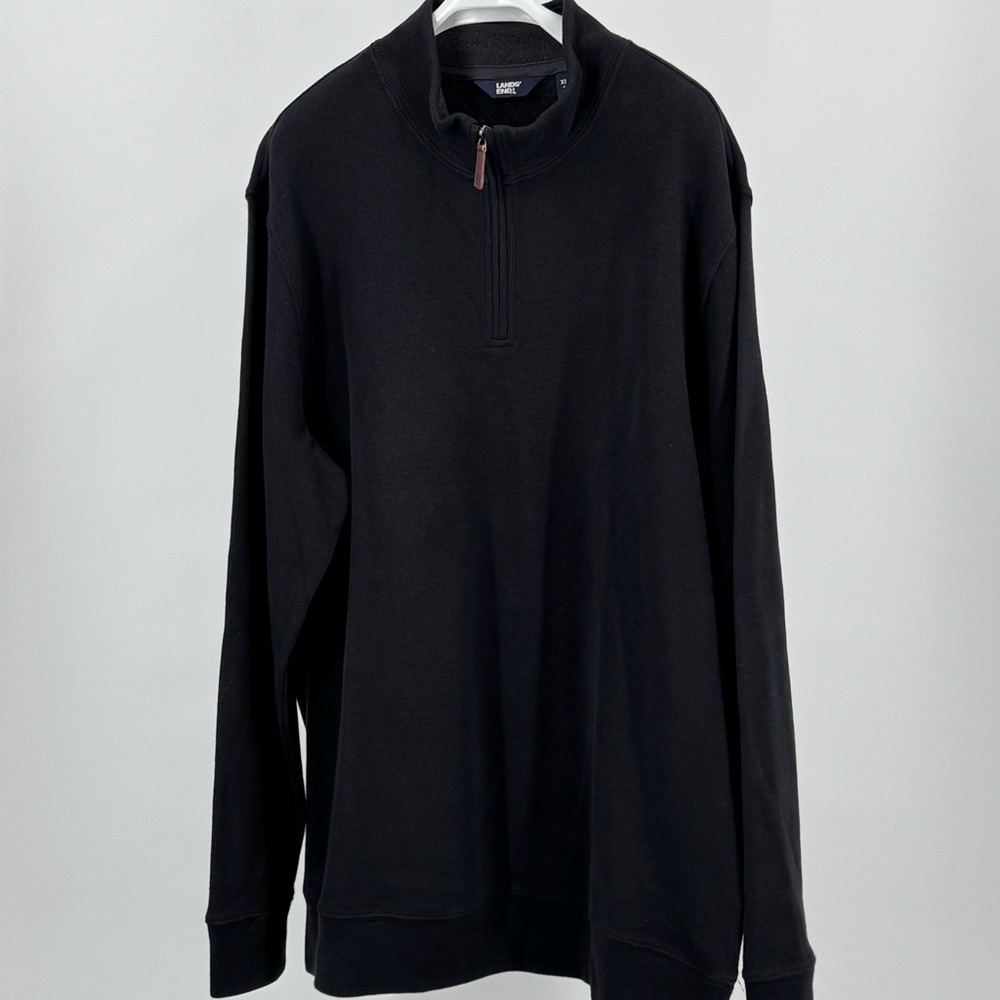 Lands’ End Men’s Black Ribbed Cotton Quarter Zip Sweater Size XL/T (46-48)